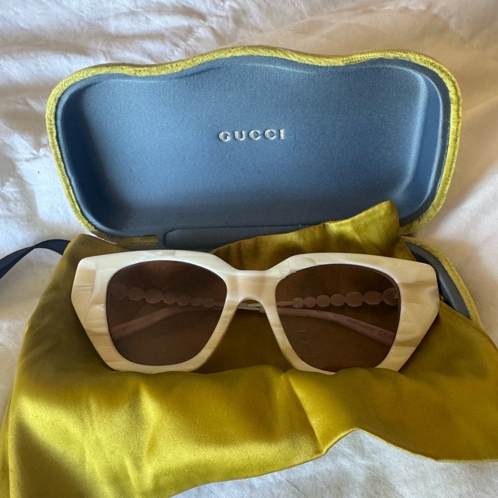 Gucci White Designer Glasses Sporty Angular Frame